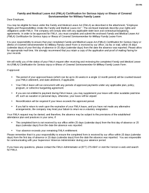 Family and Medical Leave Act (FMLA) Certification for Serious Injury or Illness of Covered Servicemember for Military Family Leave template