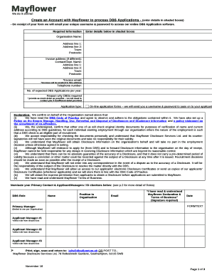 Create an Account with Mayflower to process DBS Applications - (enter details in shaded boxes)