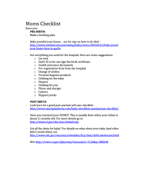 Fillable Online Moms Checklist Fax Email Print - pdfFiller