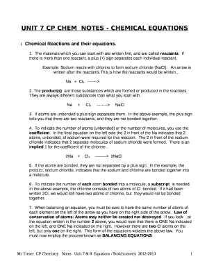 UNIT 7 CP CHEMNOTES - CHEMICAL EQUATIONS