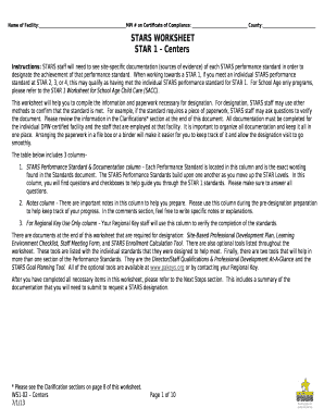 Instructions: STARS staff will need to see site-specific documentation (sources of evidence) of each STARS performance standard in order to designate the achievement of that performance standard