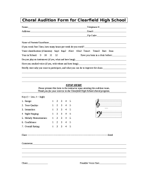 Choral Audition Form for Clearfield High School