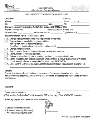 OVERPAYMENT/OVERISSUANCE CHANGE REPORT