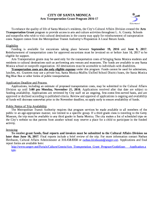 To enhance the quality of life of Santa Monicas residents, the Citys Cultural Affairs Division created the Arts Transportation Grant program to provide access to arts and culture activities throughout L