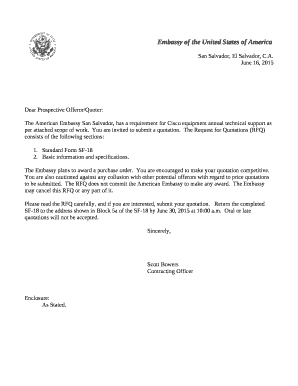 The Request for Quotations (RFQ) consists of the following sections: