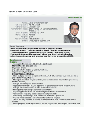 Resume of Ashiq-Ur-Rahman Saleh template