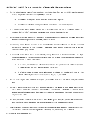 IMPORTANT NOTES for the completion of Form DCA 528 Aeroplanes