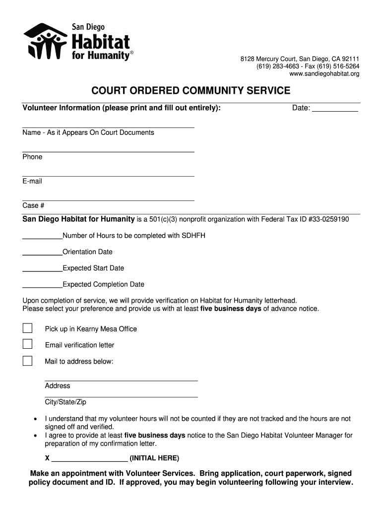 court ordered community service california