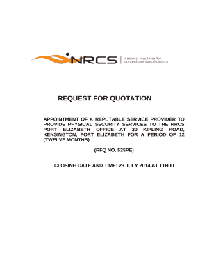 APPOINTMENT OF A REPUTABLE SERVICE PROVIDER TO PROVIDE PHYSICAL SECURITY SERVICES TO THE NRCS PORT ELIZABETH OFFICE AT 30 KIPLING ROAD, KENSINGTON, PORT ELIZABETH FOR A PERIOD OF 12 (TWELVE MONTHS)