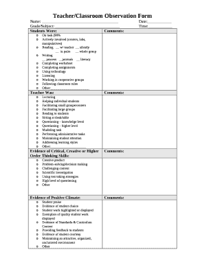Teacher/Classroom Observation Form
