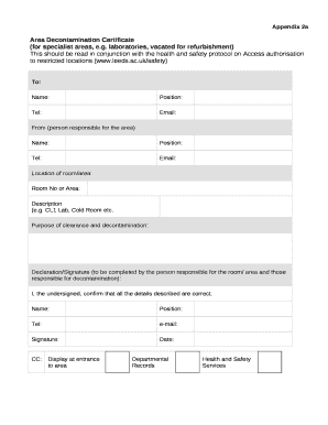 Area Decontamination Certificate