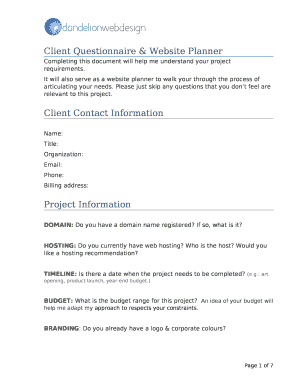Client Questionnaire & Website Planner