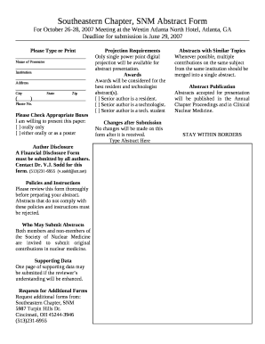 Southeastern Chapter, SNM Abstract Form