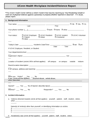 fillable online uconn health workplace incident violence report fax uconn health form