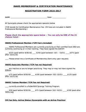 INARS MEMBERSHIP & CERTIFICATION MAINTENANCE