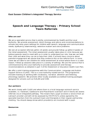 Speech and Language Therapy Primary School Years Referrals template