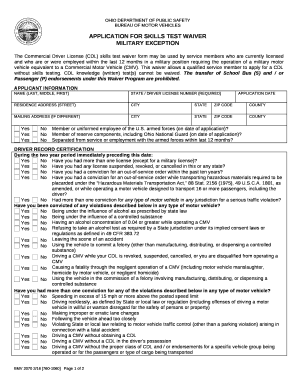 application for skills test waiver military exception - Ohio...