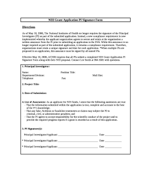 NIH Grant Application PI Signature Form
