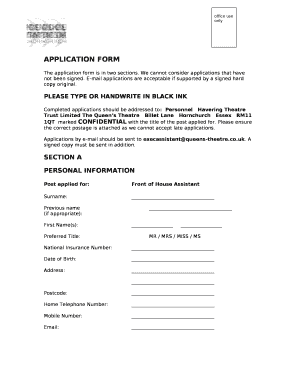The application form is in two sections