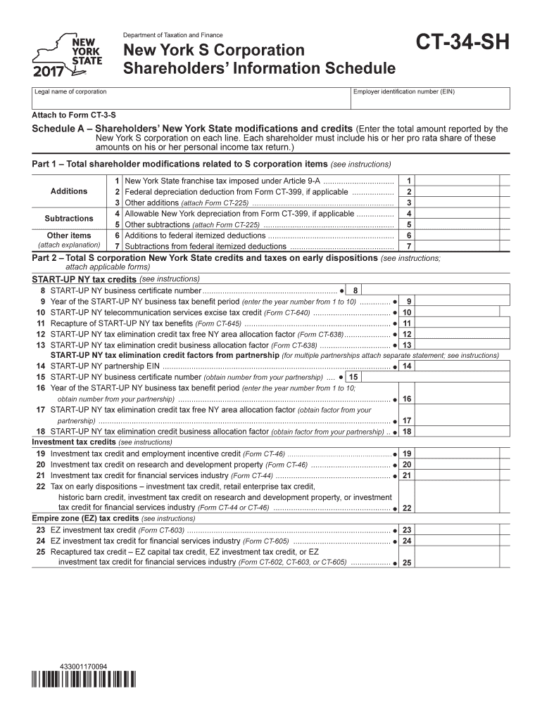 Form CT-34-SH:2016:New York S Corporation Shareholders' Information Schedule:ct34sh Preview on Page 1