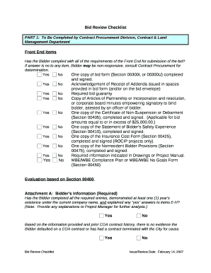 Bid checklist template