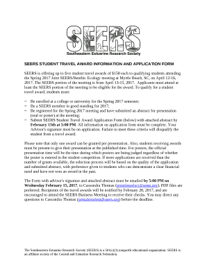 SEERS STUDENT TRAVEL AWARD INFORMATION AND APPLICATION FORM