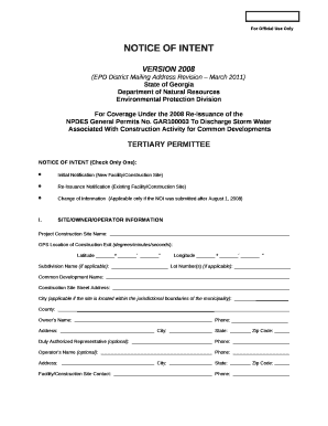 Re-Issuance Notification (Existing Facility/Construction Site)