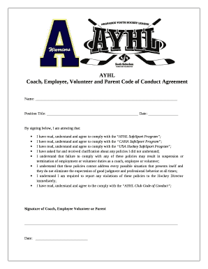 Coach, Employee, Volunteer and Parent Code of Conduct Agreement