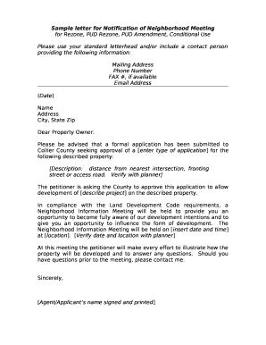 Sample letter for Notification of Neighborhood Meeting