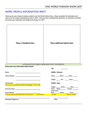 Fillable Online MODEL PROFILE INFORMATION SHEET Fax Email Print - pdfFiller