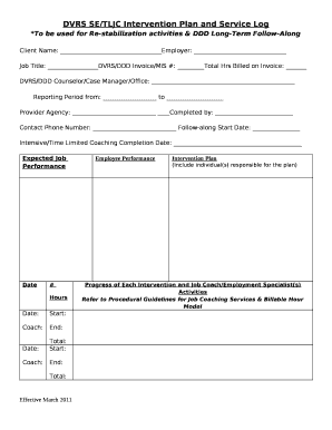 dvrs se tljc intervention plan and service log examples