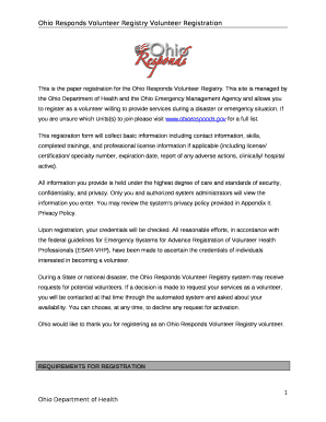 This is the paper registration for the Ohio Responds Volunteer Registry