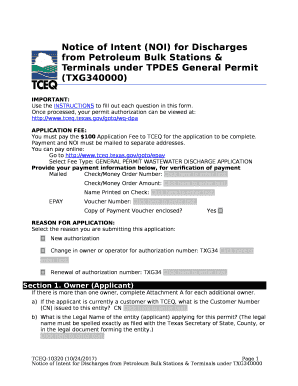 Notice of Intent (NOI) for Discharges from Petroleum Bulk Stations & Terminals under TPDES General Permit (TXG340000)
