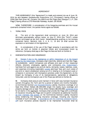 THIS AGREEMENT (this Agreement) is made and entered into as of June 16, 2014 by and between Goosebumps Productions LLC (Company) having offices at 2030 East Park Drive NE, Conyers, GA 30013 and Six Flags Over Georgia II, L