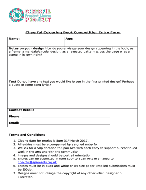 Cheerful Colouring Book Competition Entry Form