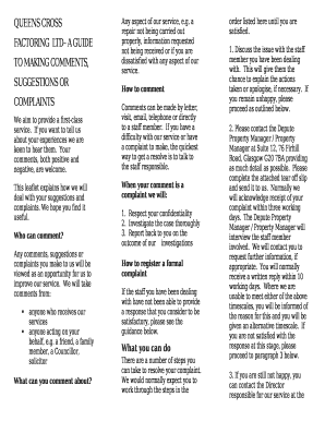 QUEENS CROSS FACTORINGltd A guide to making comments, suggestions or complaints