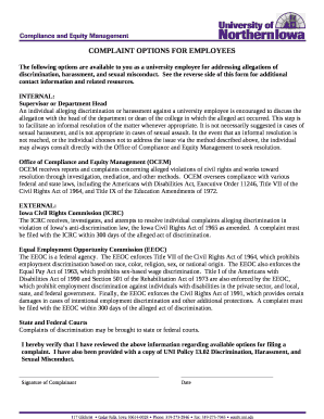 The following options are available to you as a university employee for addressing allegations of discrimination, harassment, and sexual misconduct