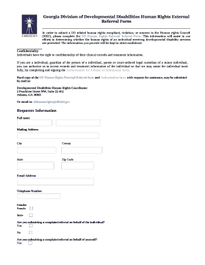 Georgia Division of Developmental Disabilities Human Rights External Referral Form