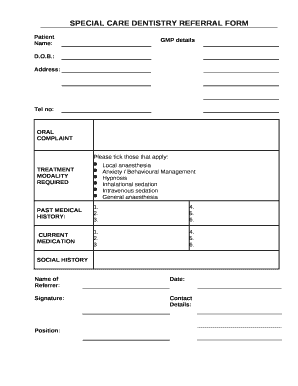 SPECIAL CARE DENTISTRY REFERRAL FORM