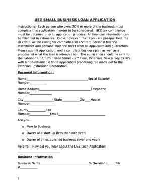 UEZ SMALL BUSINESS LOAN APPLICATION
