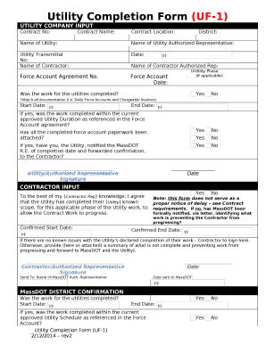 Utility Completion Form (UF-1)