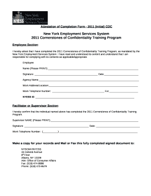 Attestation of Completion Form - 2011 (Initial) COC