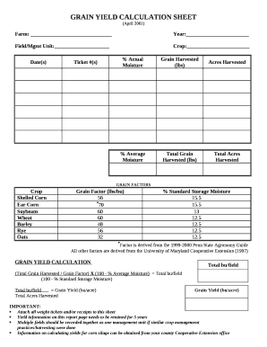 Grain yield calculation formula