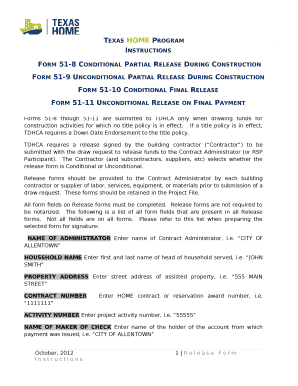 Forms 51-8 though 51-11 are submitted to TDHCA only when drawing funds for construction activities for which no title policy is in effect
