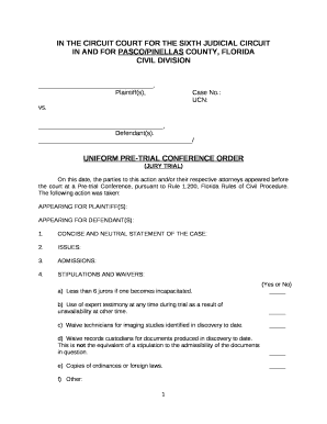 UNIFORM PRE-TRIAL CONFERENCE ORDER