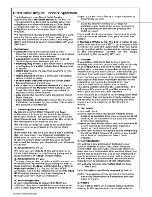 The following is your Direct Debit Service Agreement with Marshall White