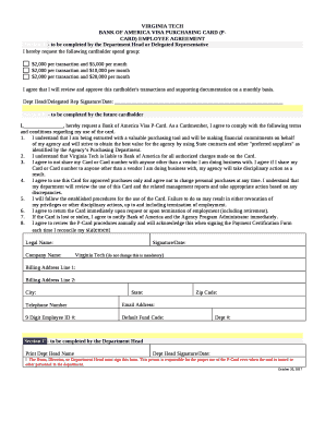 BANK OF AMERICA VISA PURCHASING CARD (P-CARD) EMPLOYEE AGREEMENT