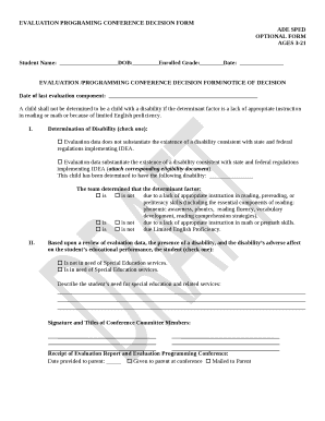 EVALUATION /PROGRAMMING CONFERENCE DECISION FORM/NOTICE OF DECISION