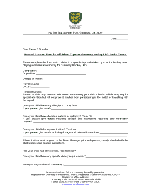 Parental Consent Form for Off- Island Trips for Guernsey Hockey LBG Junior Teams