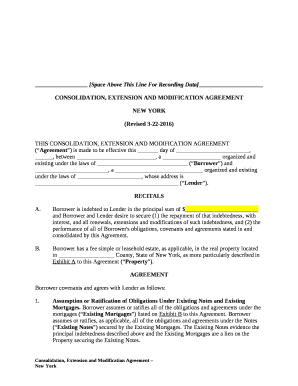 THIS CONSOLIDATION, EXTENSION AND MODIFICATION AGREEMENT (Agreement) is made to be effective this day of , , between , a organized and existing under the laws of (Borrower) and , a organized and existing under the laws of , whose address